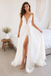 Deep V-Neck Lace White Wedding Dress With Slit Boho Bridal, WD3114