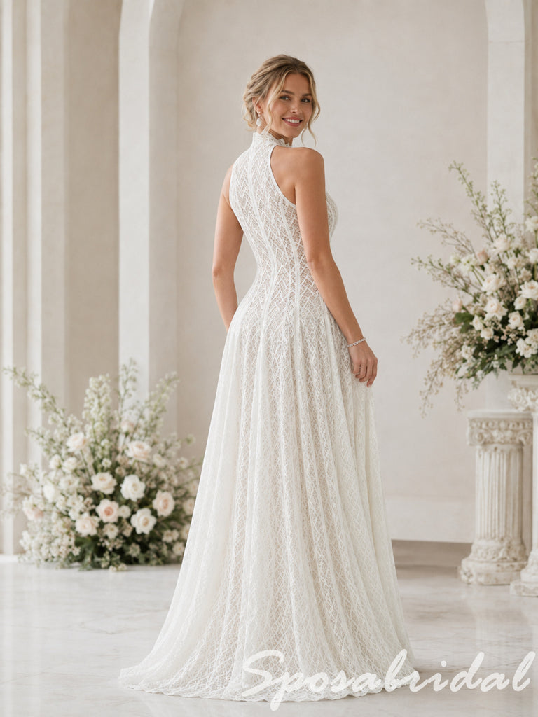 Romantic High Neck Sleeveless Lace Bridal Gown, WD3128