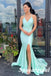 Sexy Soft Satin Spaghetti Straps V-Neck Sleeveless Side Slit Mermiad Long Prom Dresses, PD3911