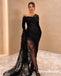 Sexy Black Tulle And Lace Off Shoulder Side Slit Mermaid Long Prom Dresses, PD3793
