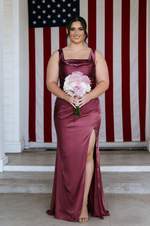 Sexy Soft Satin Spaghetti Straps Sleeveless Side Slit Mermaid Maxi Bridesmaid Dresses, BD3444