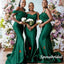 Sexy Mismatched Dark Green Soft Satin Mermaid Floor Length Bridesmaid Dresses, BD3323