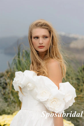 Elegant Satin Off Shoulder Sleeveless A-Line Long Wedding Dresses, WD3105