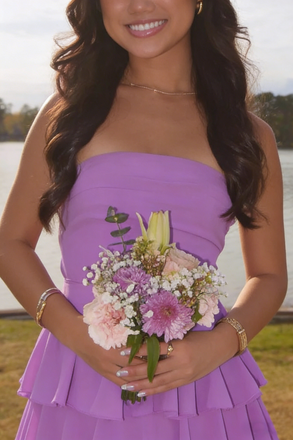 Lavender Purple Strapless Tiered Ruffle Maxi Dress for Prom & Formal Events, PD4126