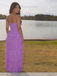 Lavender Purple Strapless Tiered Ruffle Maxi Dress for Prom & Formal Events, PD4126