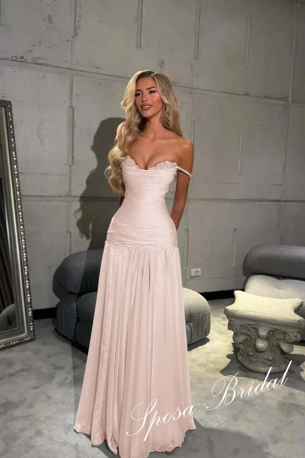 Sexy Off Shoulder Sleeveless A-Line Prom Dress with Beading, PD4067