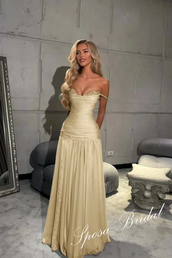 Sexy Off Shoulder Sleeveless A-Line Prom Dress with Beading, PD4067