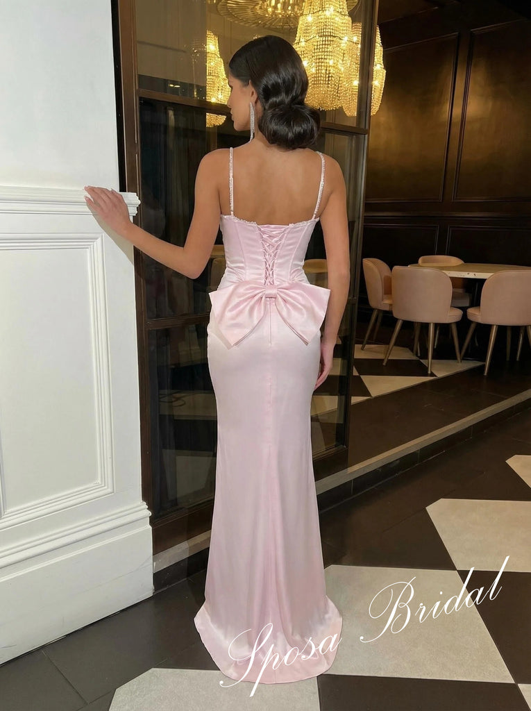 Elegant Soft Satin Spaghetti Straps Sleeveless Mermaid Prom Dress, PD4073