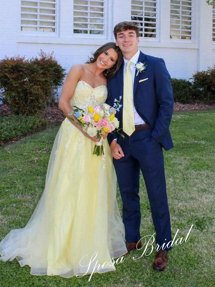 Elegant Tulle And Lace Sweetheart Sleeveless A-Line Floor Length Prom Dress, PD4086