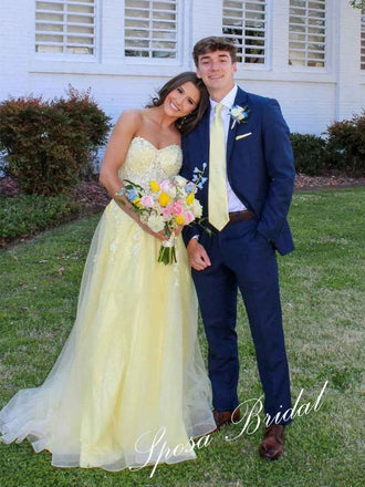 Elegant Tulle And Lace Sweetheart Sleeveless A-Line Floor Length Prom Dress, PD4086