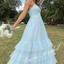 Elegant Chiffon Spaghetti Straps Ruffled Criss Cross A-Line Floor Length Prom Dress, PD4089