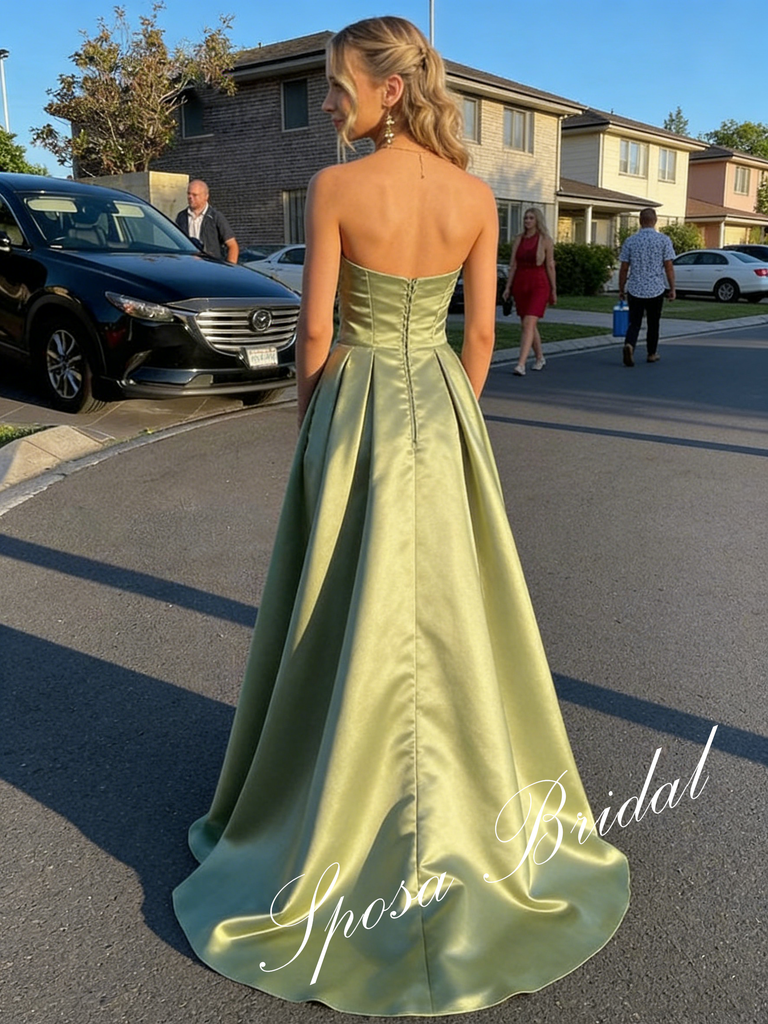 Sexy Soft Satin Sweetheart Ruched A-Line Floor Length Prom Dress, PD4091