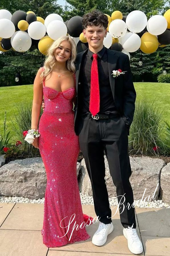 Shiny Special Fabric Spaghetti Straps Mermaid Floor Length Prom Dress, PD4092