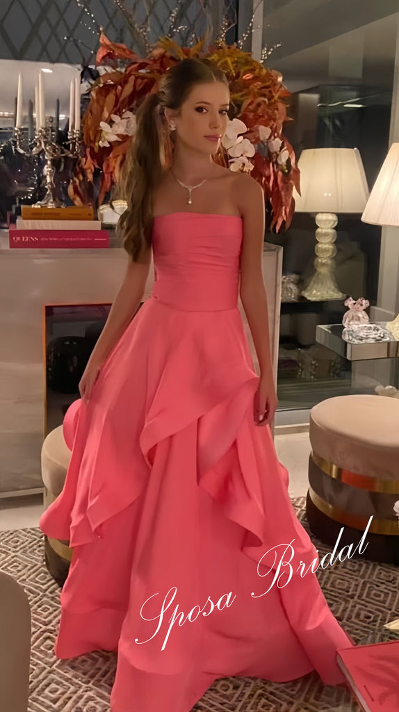 Elegant Soft Satin Sweetheart Ruffled A-Line Floor Length Prom Dress, PD4093