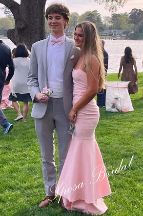 Sweet Crepe Spaghetti Straps Mermaid Floor Length Prom Dress, PD4094