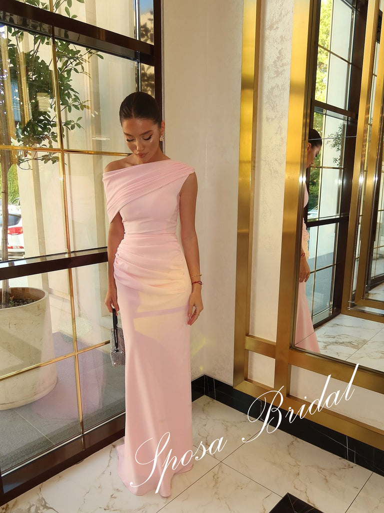 Sexy Chiffon Asymmetrical Neck Sleeveless Mermaid Floor Length Prom Dress, PD4095