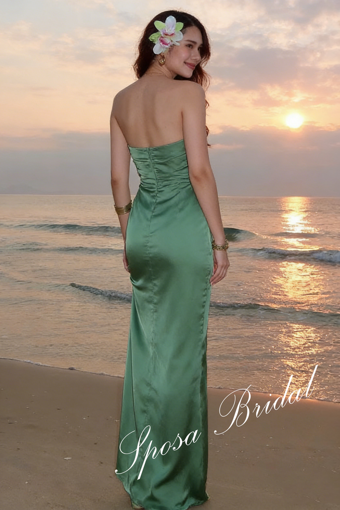 Simple Soft Satin Sweetheart Sleeveless Mermaid Maxi Prom Dress, PD4097