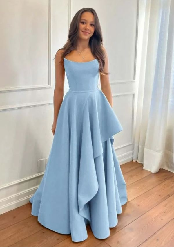 Elegant Crepe Sweetheart Sleeveless A-Line Floor Length Prom Dress, PD4108