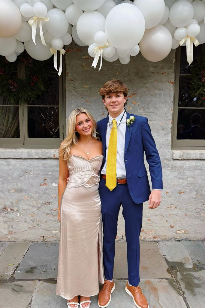 Shiny Soft Satin Sweetheart Pleated Sheath Floor Length Prom Dress With Split, PD4109