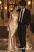 Champagne Satin Knotted Halter Open Back Floor Length Mermaid Evening Gown, PD4298