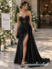 Black Satin Lace Sweetheart High Slit Floor Length Mermaid Evening Gown, PD4299