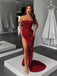 Elegant Soft Satin Sweetheart Side Slit Mermaid Long Prom Dresses, PD3804