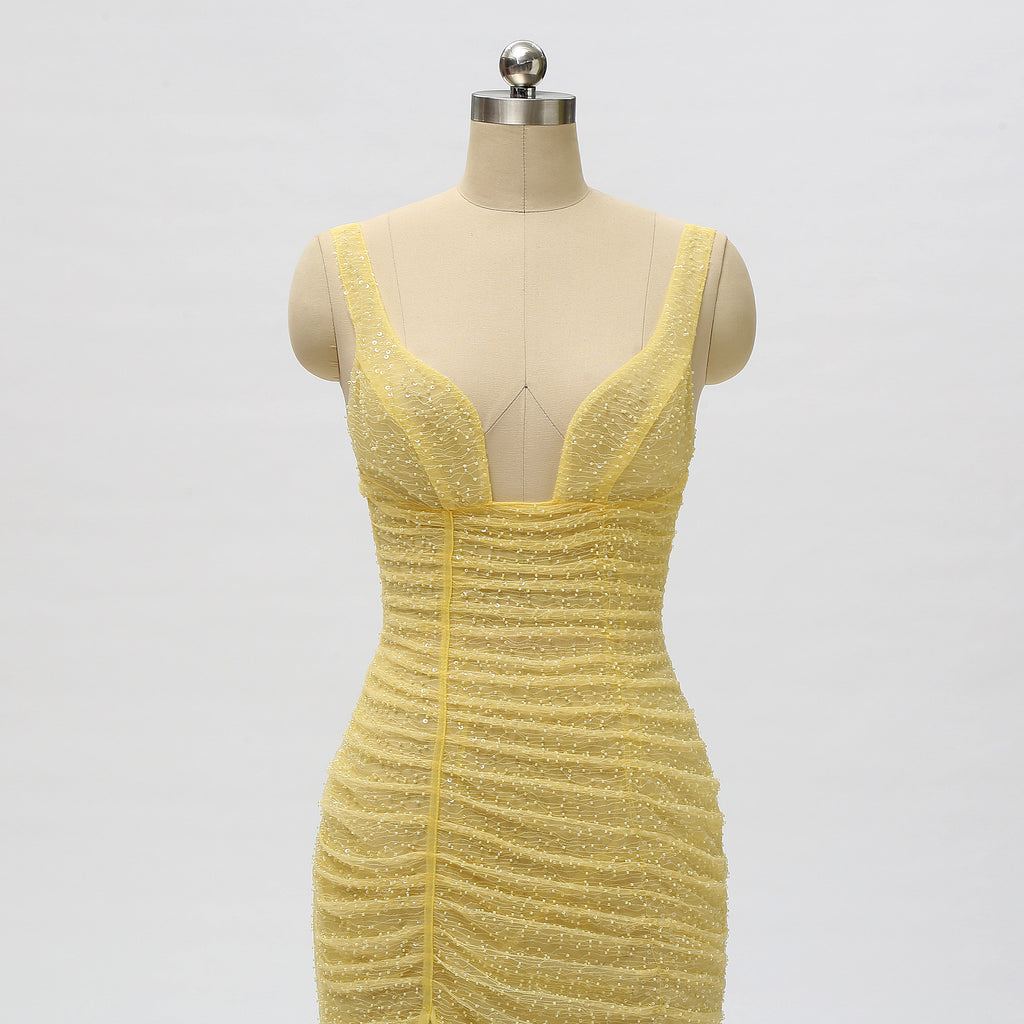 Sparkly Charming Yellow Sequin Mermaid Long Prom Dresses, PD1027