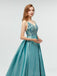 A-Line Spaghetti Straps Backless Blue Elegant Prom Dress, Bridesmaid Dresses, WG379