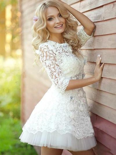 With Sleeves Homecoming Dresses White Long Sleeve Knee Length Dress Modern Flowers Jewel Long Sleeve Mini With Sleeves Homecoming Dresses White Long Sleeve Knee Length Dress Modern Flowers Jewel Long Sleeve Mini