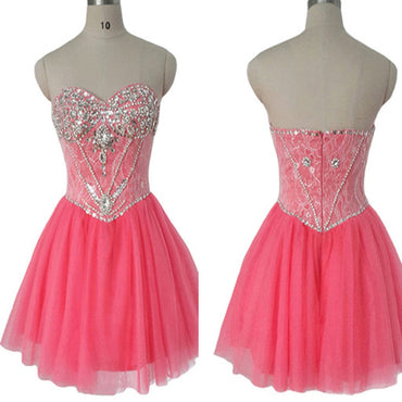 Red Strapless sparkly unique vintage chiffon unique homecoming prom dress,BD0044