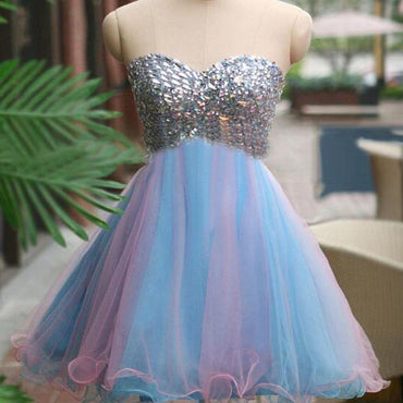 Red Strapless sparkly unique vintage chiffon unique homecoming prom dress,BD0044