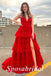 Sexy Red Tulle Spaghetti Straps V-Neck Side Slit A-Line Long Prom Dresses,PD3664