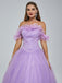 Cute Lilac Ruffle Off-shoulder Lace-up Back A-line Long Prom Dress, Ball Gown, PD3576
