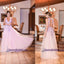 A-Line Open Back Lace V-Neck Tulle Formal Elegant Floor-Length Prom Dresses, Fashion Prom dress, PD0690