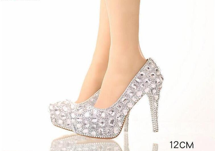 High Heels Handmade Fully Rhinestone Pointed Toe Crystal Wedding Shoes, S031