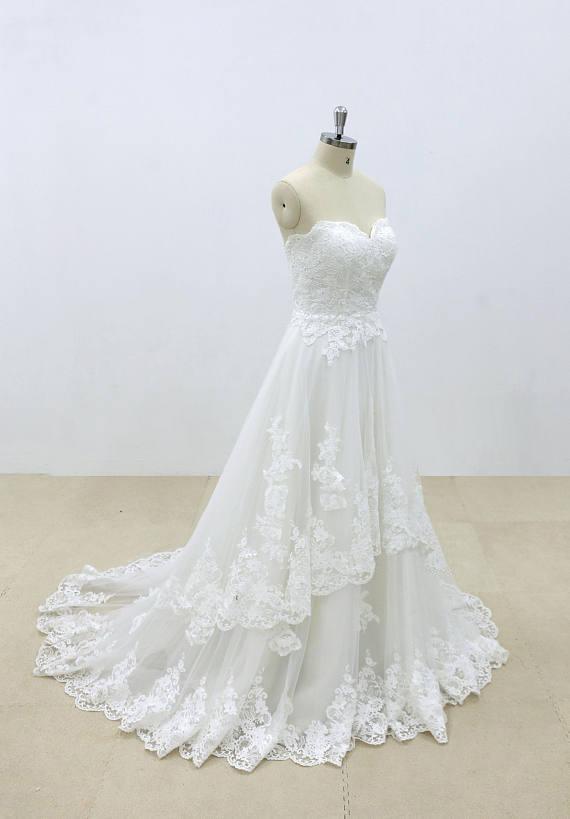 Affordable Sweetheart Lace A-line Unique Wedding Dresses Online, WD392 - SposaBridal