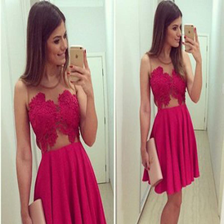 Blush red lace simple tight freshman for teens casual homecoming prom dress,BD00103 - SposaBridal