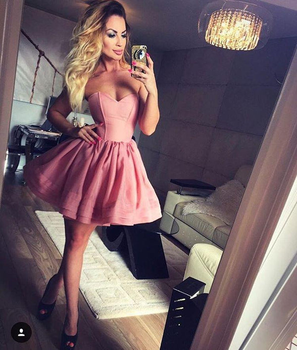 Simple Sweetheart Organza Cheap Short Pink Homecoming Dresses 2018, CM SposaBridal Simple Sweetheart Organza Cheap Short Pink Homecoming Dresses 2018, CM SposaBridal