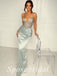 Sexy Satin Spaghetti Straps V-Neck Sleeveless Mermaid Long Prom Dresses With Beading,PD3673