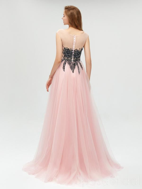 Sparkly Unique Tulle  Modest Elegant Custom Free  Long Prom Dresses with Bead, PD0179