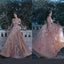Charming Rose Champagne Floral Applique Sleeveless A-line Long Prom Dress, PD0704