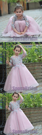 Long Sleeves Lace Appliques Scoop Hot Sale Flower Girl Dresses  , Junior Bridesmaid Dresses, FG106