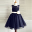 Navy Blue Tulle Lace Bowknot Sash Flower Girl Dresses, Lovely Tutu Dresses, FGS011