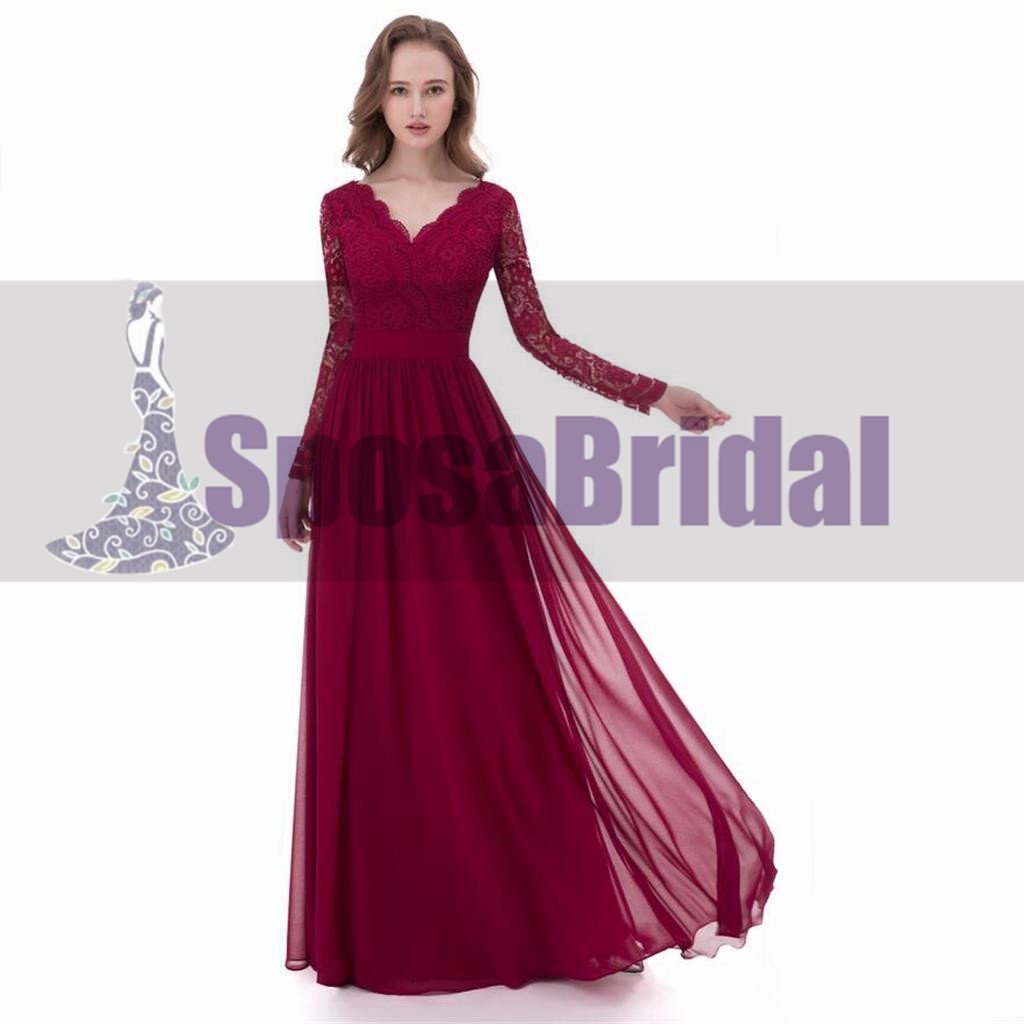 Long Sleeve White Lace Top See Through Elegant Long A-line Tulle Prom Dresses, PD0536