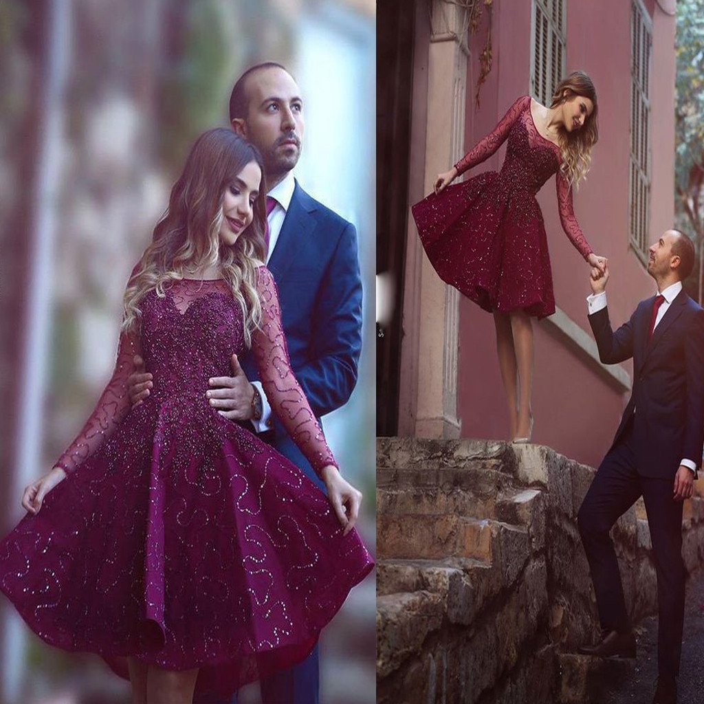 Long sleeve red gorgeous elegant tight freshman formal homecoming prom –  SposaBridal