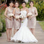 Sequin Off Shoulder V-Neck Shinning Knee-Length Cheap Custom  Bridesmaid Dresses, WG124