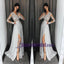 Charming Long Sleeves V neck Top Lace Chiffon Navy Grey Burgundy Prom Dresses, Evening dress, PD0668 - SposaBridal