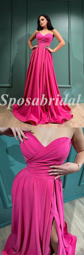 Sexy Satin Sweetheart Sleeveless A-Line Long Prom Dresses, PD3624