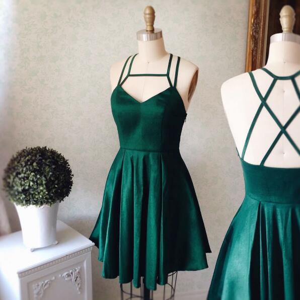 Cheap Simple Spaghetti Straps Emerald Green Homecoming Dresses, CM444 - SposaBridal