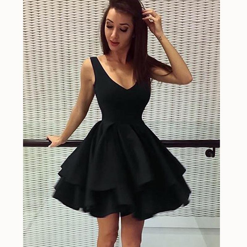 Cheap Short Simple V Neck Black Homecoming Dresses Online, CM531 - SposaBridal